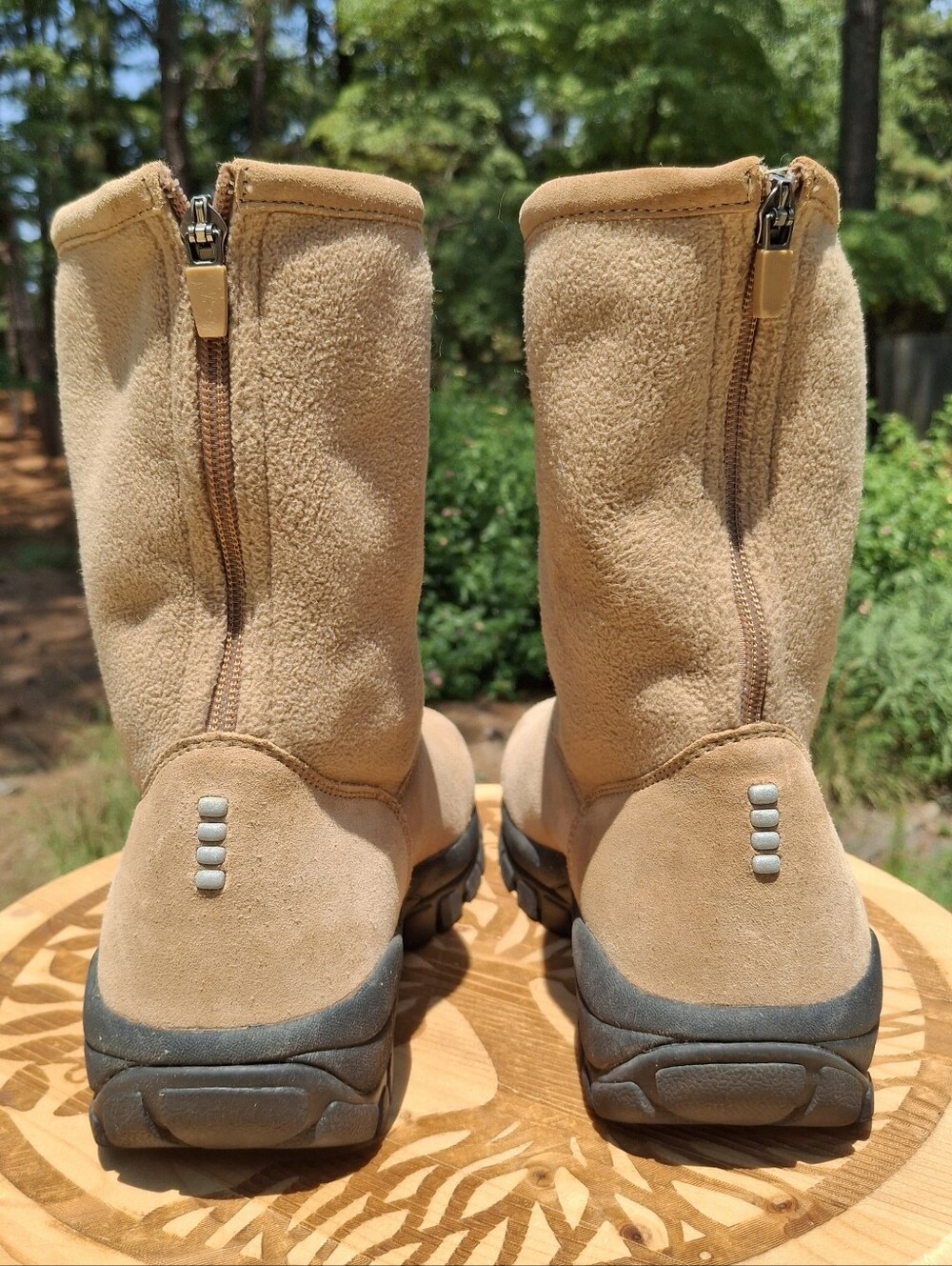VTG Lands' End Women's Tan Suede & Fleece-Lined Mid Calf Back Zip Winter Boots 9 - Picture 4 of 11